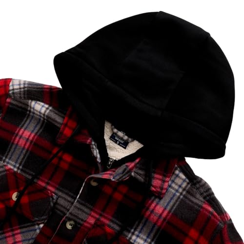 Image of LeeHanTon Mens Flannel Jackets Sherpa Lined Fleece Zip Up Winter Warm Workout Plaid Sweatshirt with Hood