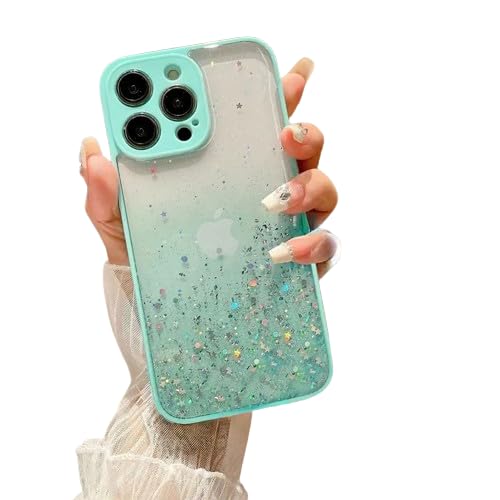 Image of DIZORO Compatible with iPhone 14 Pro Max Case 6.7 inch, Non Moving Glitter Cover for Girls & Women Soft TPU Shockproof Anti Scratch Drop Protection Cover|Mint Green