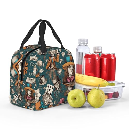 NPOREJKNGF Sac à déjeuner rétro en papier peint avec motif imprimé intégral - Sac isotherme léger pour le stockage des aliments, poche avant de 20,3 x 12,7 cm, sac multi-usage pour le travail – vue 5