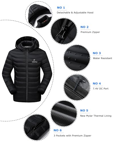 Venustas Unisex Heated Jacket (Size Small), and an Extra Ultra-Compact 4800mAh Battery Pack4