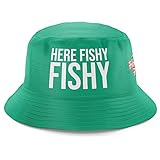 Here Fishy Fishy Fishing Hat, Funny Fishing Gifts for Him, Fishing Bucket Hat Sun Protection Cap Novelty Gift Green