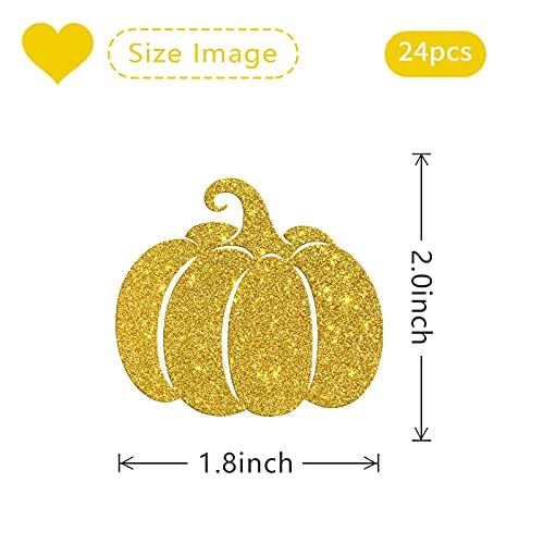 Monmon & Craft 24 Pcs Pumpkin Cupcake Toppers For Fall Theme Cupcake Decor / Thanksgiving Day Party / Halloween Theme Baby Birthday Party Cupcake Decorations / Gold Glitter #TOP1