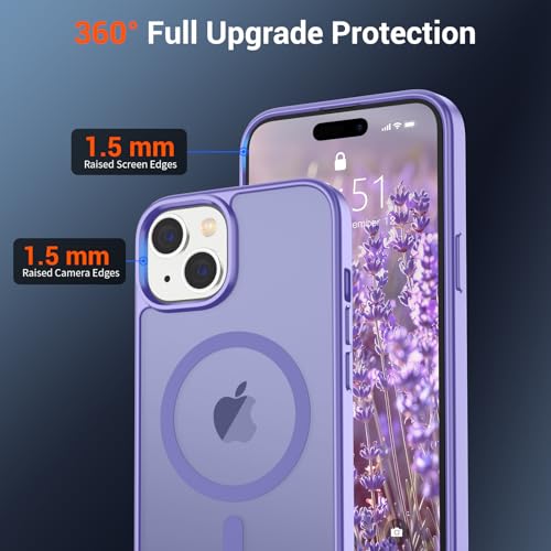 Image of SUPFINE Magnetic for iPhone 15 Case (Compatible with MagSafe) (Military Grade Drop Protection) Slim Translucent Matte Shockproof with Anti-Fingerprint Phone Case, Purple
