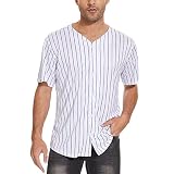 jeecoin Mens Baseball Jersey Shirt Stripe Casual Button Down Plain Short Sleeve Sportswear Hip-Hop T