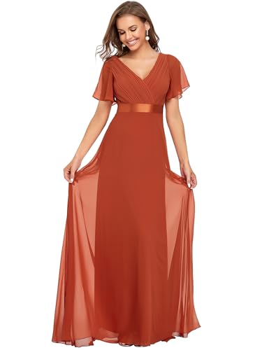 Ever-Pretty Robe de Demoiselle d'honneur Longue Manches Volantées Col V Robe Femme Chic Et Elegant Orange Caramel 36