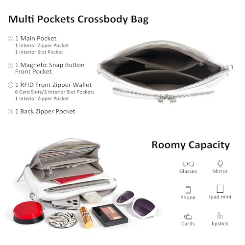 befen White Genuine Leather Crossbody Purse for Women, Woman Small Crossbody Shoulder Bags Travel Purses with Built in RFID Wallet by befen - Image 3