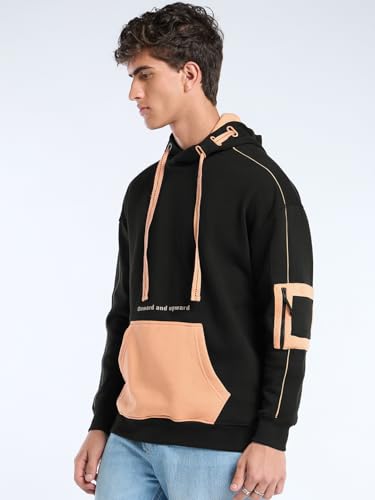 Image of Bewakoof Heavy Duty 1.0 Men's Color Block Oversized Fit Full Sleeve Cotton Blend Hoodies