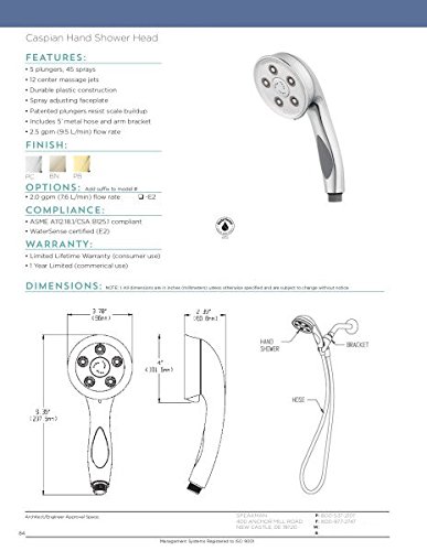Speakman VS-3014 Caspian Anystream Multi-Function Handheld Shower Head, 2.5 GPM, Polished Chrome thumbnail 9