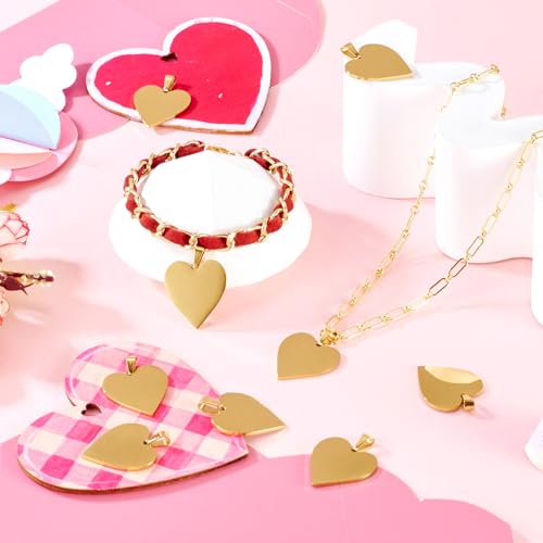 Beadthoven 10pcs Stainless Steel Heart Pendants Polish Flat Gold Blank Heart Shape Metal Tag Pendants Charms with Pinch Clip Clasp for DIY Necklace Jewelry Making Accessories Findings by BB Beadthoven - Image 5