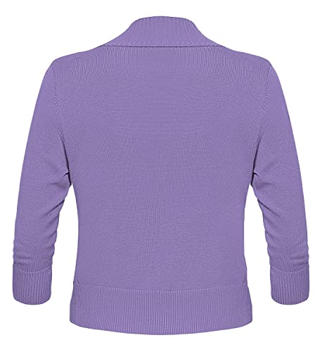 Gomamee Women's Open Front Cardigan 3/4 Sleeve Cropped Sweater Elegant Bolero Shrugs, Light Purple M #TOP4