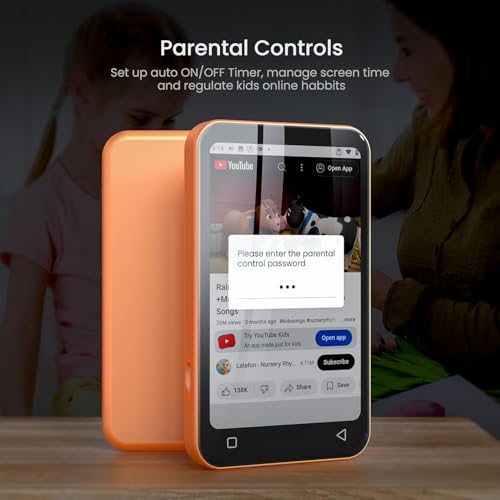 Image of TIMMKOO 80GB Kids MP3 Player with Bluetooth, Parental Controls, Pre-Installed Spotify, Audible, 4 inch MP4 Player (Orange)