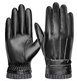 FORVEVO PU-Lederhandschuhe Herren mit Fleece Gef&uuml;ttert, Handschuhe Herren, Thermo Winddicht Touchscreen Winterhandschuhe f&uuml;r Outdoor Camping Driving Fahren (Schwarz, XL)