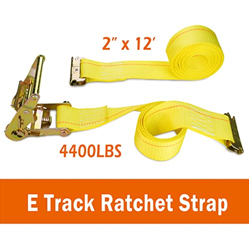 Llcc 2" X 12’ E Track Ratcheting Straps Cargo Tie Downs, 10 Pack Yellow Polyester Tie-Down Ratchet Straps For Trailer Loads, Tie Down Cargo, Tie Down Motorcycle #TOP1