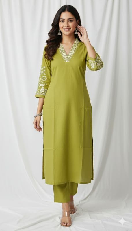 Image of Cotton Kurta Set for Women | Kurta with Pant Casual Ethnic Outfit