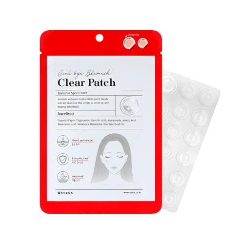 Mizon Good Bye Blemish Clear Patch, Plastry Przeciwtrądzikowe, Pokrywające Pryszcze, Ochronna Nakładka, Wodoodporne, Doskonała Adhezja do Skóry (44 sztuki)
