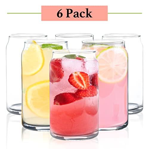 16 Oz. Can-Shaped Beer Glasses (6-Pack) - Dishwasher-Safe Glass Cups For Drinking Water, Iced Coffee, Soda, Juice, Cider, Cocktails, Whiskey, Margaritas, Smoothies, Boba Milk Tea, Milkshakes, Spirits #TOP4