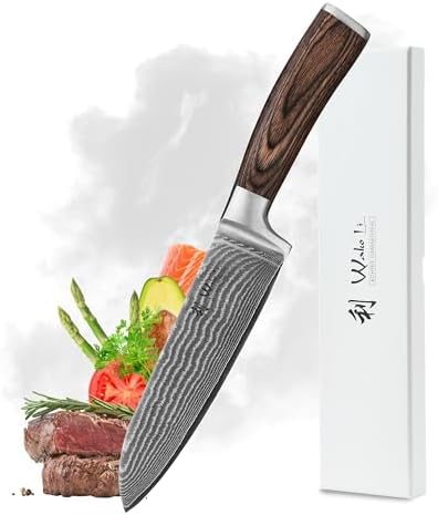 WAKOLI EDIB Cuchillo Santoku 17 cm, 67 Capas de Damasco con Núcle...