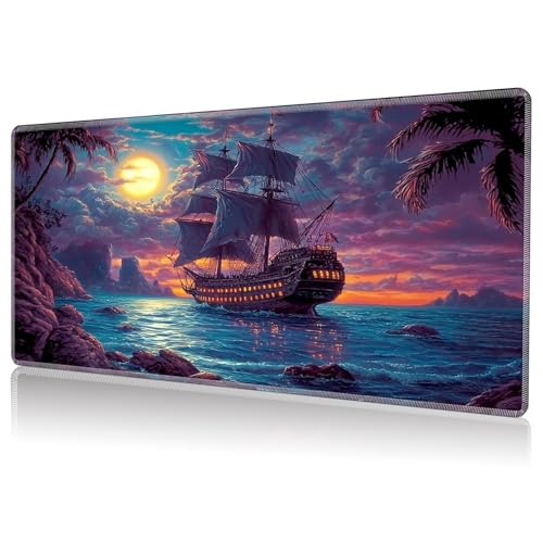 DHYYDSQZ Playmat for MTG, Game Play Mat Card Game Playing 24 x 14 inches Tabletop Magic Play Mats Non-Slip Rubber Base and Stitched Mousepad Desk Mats Playmats for MTG TCG,Pirate Ship