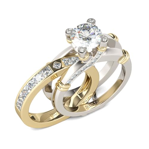 Jeulia Femme Bagues Ensemble en Argent Sterling Solitaire Anneau Plaqué Or Rose 18k Bagues Interchangeable pour Anniversaire Mariage Engagement (plaqué or, 56)
