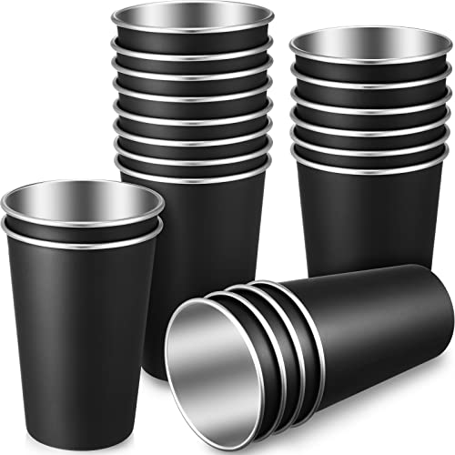 Mimorou 20 Pack 16 oz Stainless Steel Pint Cups Metal Cups Unbreakable Drinking Water Tumblers Stackable tumbler for Adults Bar Home Restaurant Travel Picnic Camping Outdoor(Black)