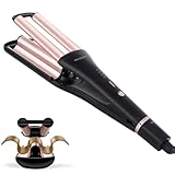4-in-1 Hair Crimper - Adjustable Barrel for Different Wavy Looks - 3 Barrels Waver Hair Tool for Women (Healthy Ceramic Curling, Dual Voltage, 30s Fast Heating, 4 Heat Setting Up to 410℉) Gold