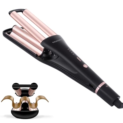 4-in-1 Hair Crimper - Adjustable Barrel for Different Wavy Looks - 3 Barrels Waver Hair Tool for Women (Healthy Ceramic Curling, Dual Voltage, 30s Fast Heating, 4 Heat Setting Up to 410℉) Gold