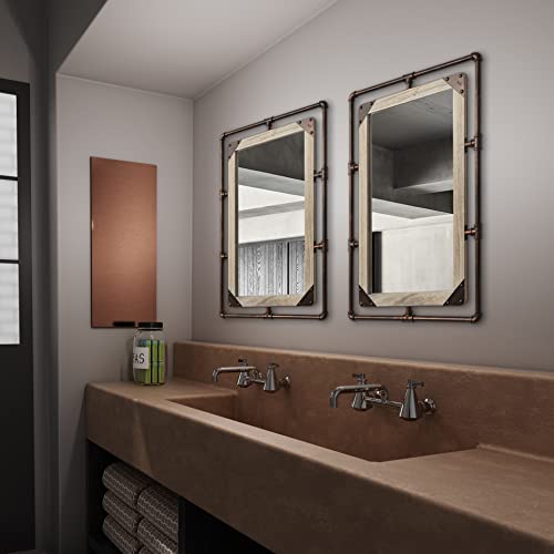 Cogood Rustic Industrial Pipe Mirror - 36 X 24 Farmhouse Metal Rectangular Decorative Wall Mirror For Bathroom, Living Room, Bedroom, Entrance Wood Mirror, Vertical Or Horizontal Hanging(Copper) #TOP2