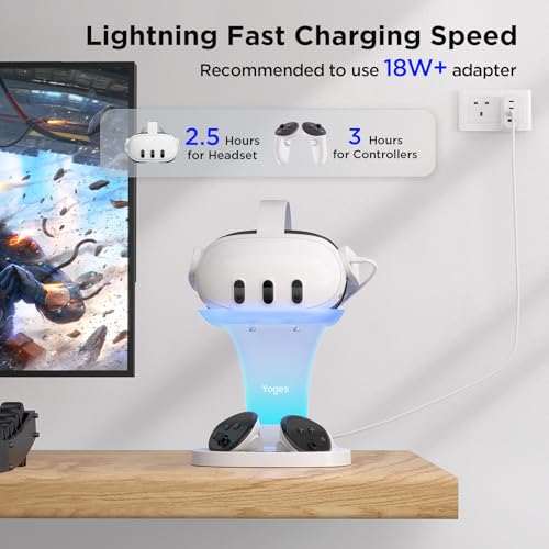YOGES Charging Dock for Meta Quest 3S, Quest 3 Fast Charging Station with 2 Rechargeable Batteries kit, VR Heatset Charging Stand Dock for Oculus Quest 3/ Quest 3S Accessories, Support Elite Strap by YOGES - Image 2