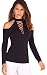 ECOWISH Women's Cut Out Shoulder Tops Halter Neck Lace Up Shirt Basic Tee Blouse,Black,US S