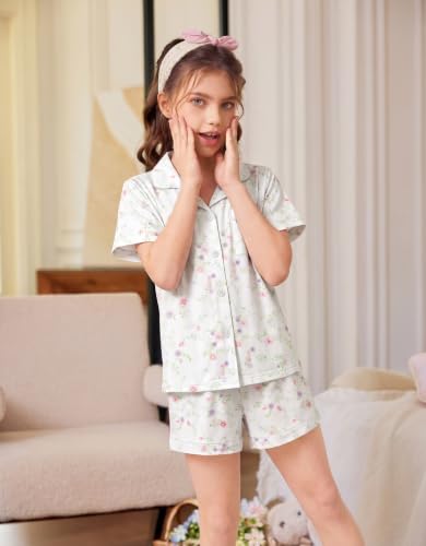Image of Arshiner Girls Pajamas Sets Short Sleeve Kids Pjs Button Down Sleepwear