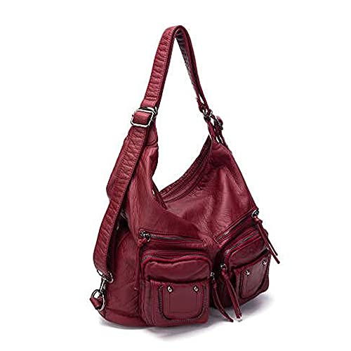 Women Shoulder Bag Large Hobo Bags Tote bags Crossbody Bags Backpack (Wine Red) by PAIRBIRDS - Used condition - Image 5