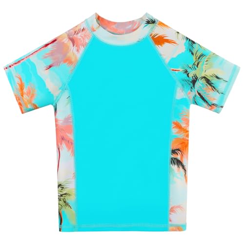 Image of BAOHULU Girls Rash Guard Swimsuit Two Piece Bathing Suit UPF 50+ Short Sleeve Summer Beach Swimwear Size 3-14 Years