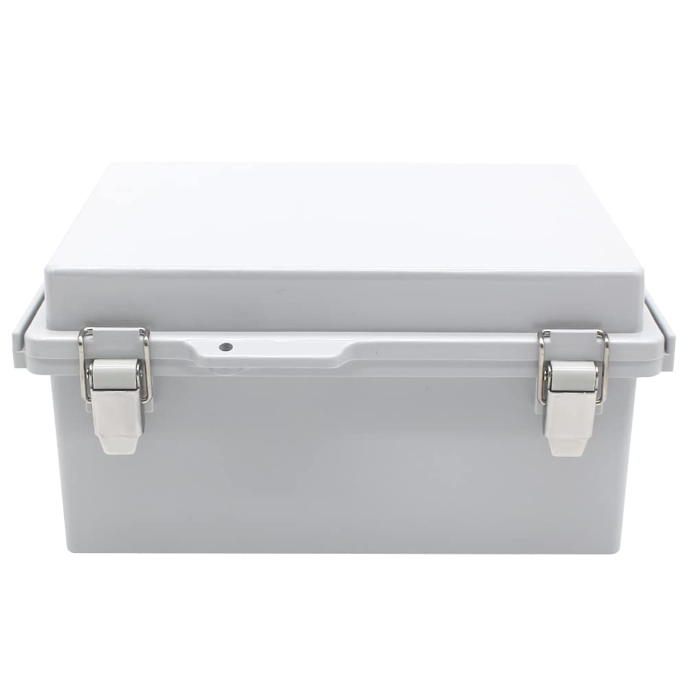 Electrical Junction Box with Mounting Plate, Hinged Cover Stainless Steel Buckles, IP67 Outdoor Project Box Weatherproof DIY Electrical Enclosure 8.6×6.7×4.3 inch (220×170×110mm)