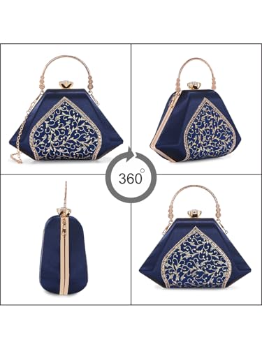 Image of TOOBA Handicraft Women's Beautiful Bling Box Clutch Bag | Evening Bag, Bridal Purse & Party Handbag | Wedding & Special Occasion Clutch (Mix Pyramid)