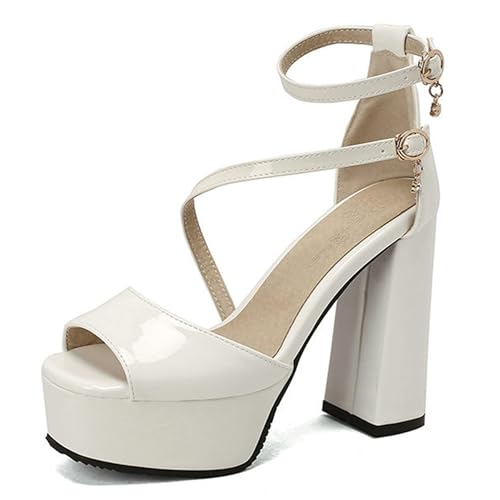 Sandales à talons hauts épais pour femme avec bout ouvert et bride cheville pour fête
