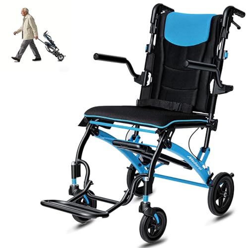 Transport Wheelchairs for Adults Lightweight Foldable Transport Chair with Telescopic Handle, Portable Folding Travel Transfer Wheel Chairs for Seniors