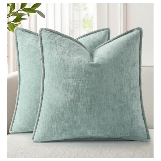 decorUhome Chenille Soft Throw Pillow Covers 18x18 Set of 2, Farmhouse Velvet Pillow Covers, Decorative Square Pillow Covers with Stitched Edge for Couch Sofa Bed, Aqua Haze