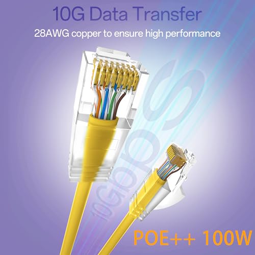 Image of Cat6a Patch Cables 3ft (24 Pack) Slim, Cat6 Ethernet Patch Cable Pure Copper, Flexible Cat 6 Patch Cable 550MHZ 10G, Space-Saving Cat 6A Network Cables for Patch Panel, Yellow