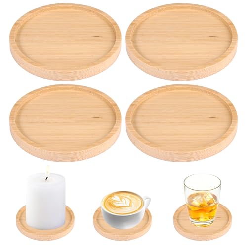 4 Piezas Posavasos De Bambú, 10 Cm Posavasos Madera, Redondo Posavasos De Madera Para Velas, Posavasos De Maderar Para Bebidas, Adecuado Para Bebidas Frías Y Calientes, Copas De Vino