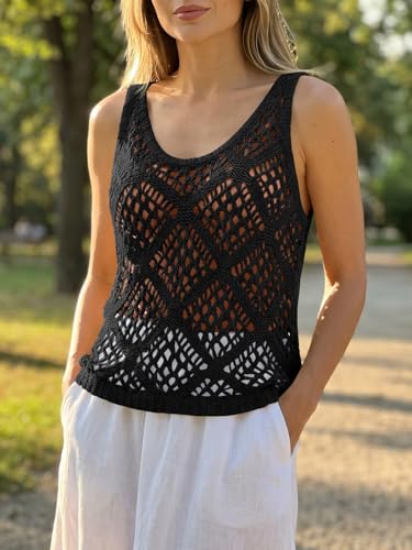 Image of Imily Bela Womens Summer Crochet Tank Tops Knit Sleeveless Sweater Vest