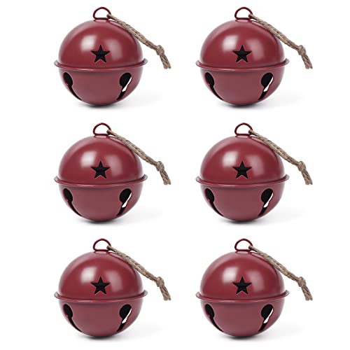NANAKKI 6 Pack Christmas Jingle Bell Ornaments, 3.15 inch Tree Hanging Matte Metal Bells with Star Cutouts for Christmas Holiday Decorations (Red) NANAKKI 6 Pack Christmas Jingle Bell Ornaments, 3.15 inch Tree Hanging Matte Metal Bells with Star Cutouts for Christmas Holiday Decorations (Red)