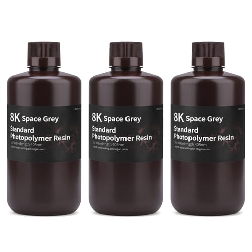 ELEGOO 8K 3D Printer Resin, Standard Photopolymer Resin 405nm UV-Curing, Best for 8K/9K/12K/14K/16K LCD 3D Printer Space Grey 3000G