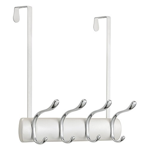 iDesign Bruschia Steel Over-The-Door 8-Hook Storage Rack - 13 x 5 x 11, Pearl/White/Chrome