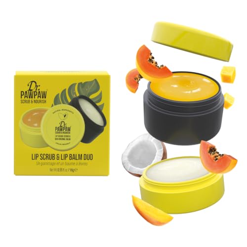 Dr. PawPaw Lip Scrub and Lip Balm Duo - Vegan Lip Scrub Exfoliator and Hydrating Lip Balm with Pawpaw, Aloe, Olive and Castor Oils - 0.55 oz
