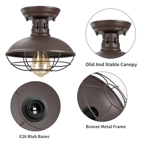 FRIDEKO HOME 2 Pack Farmhouse Flush Mount Ceiling Light Industrial Ceiling Light Fixture Rustic Copper Metal Cage Flush Mount Ceiling Light E26 Base for Hallway Foyer Kitchen Porch by FRIDEKO HOME - Used condition - Image 7