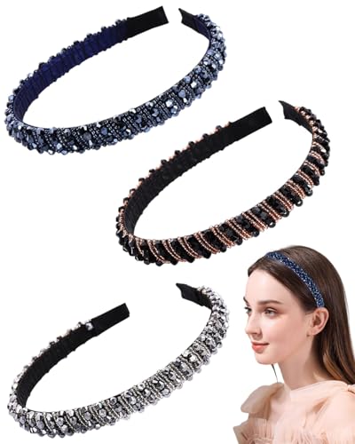 HUVZOR 3 pezzi Fasce da Donna con Perle Strass Cerchietto per Capelli Spesso Alla Scintillante Cerchietto per Capelli Donna
