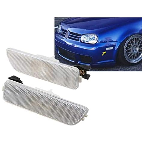 eLoveQ Front Bumper Side Marker Lamps Housings Compatible with 1999-2005 Volkswagen MK4 Golf GTI R32 Rabbit Jetta, Replace OEM Amber Sidemarker Lamps (CLEAR) Cover