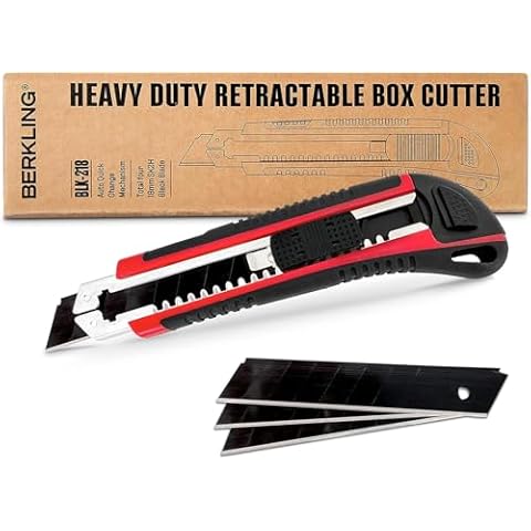 Berkling 18mm Retractable Utility Knife with 4x SK2H Snap Off Black Spare Blades (18mm 1 PACK) Cover