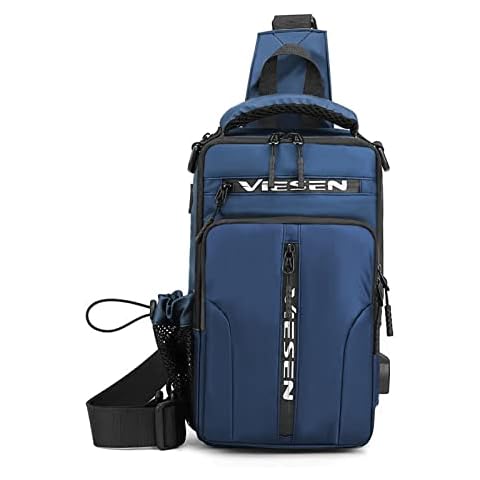 Anti Theft Sling Bag Shoulder Crossbody Backpack Chest Bag for Men Women Multipurpose Waist Pack with USB Charging Port (Blue) Cover