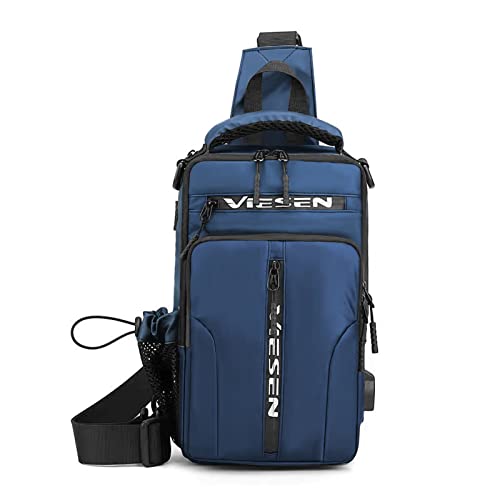 Anti Theft Sling Bag Shoulder Crossbody Backpack Chest Bag for Men Women Multipurpose Waist Pack with USB Charging Port (Blue)